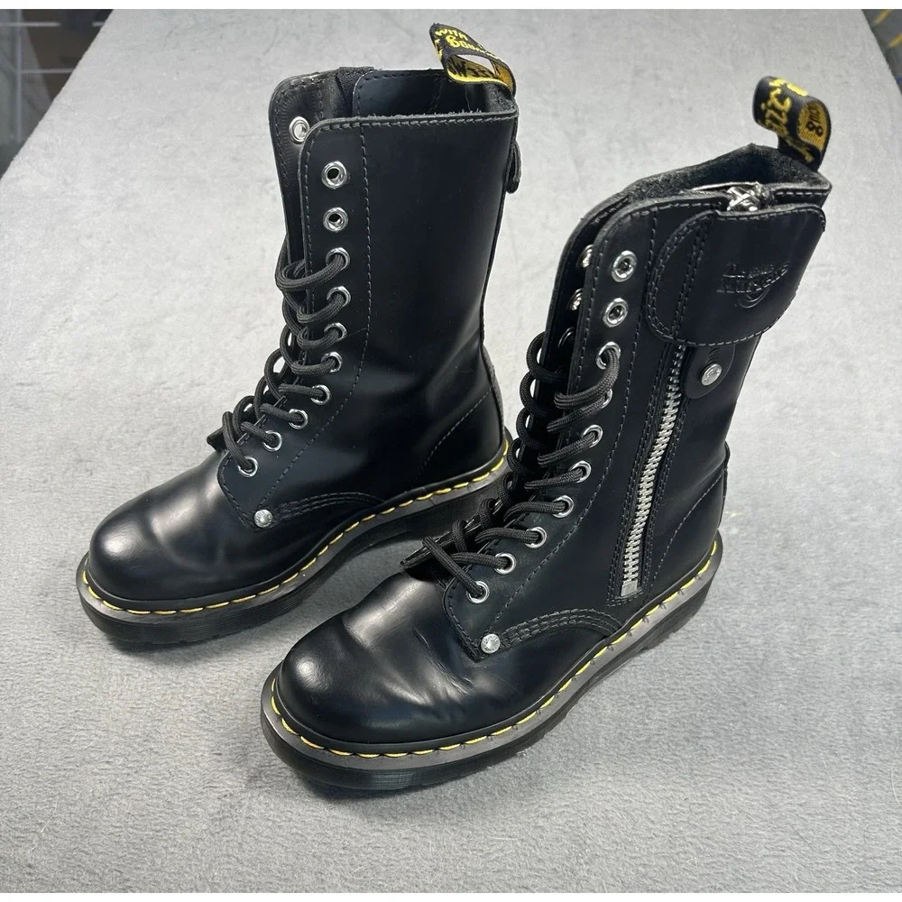 Dr Martens x Schott 1490 10 Eye Boots Black Leather US 5 Ltd Release Discont'd